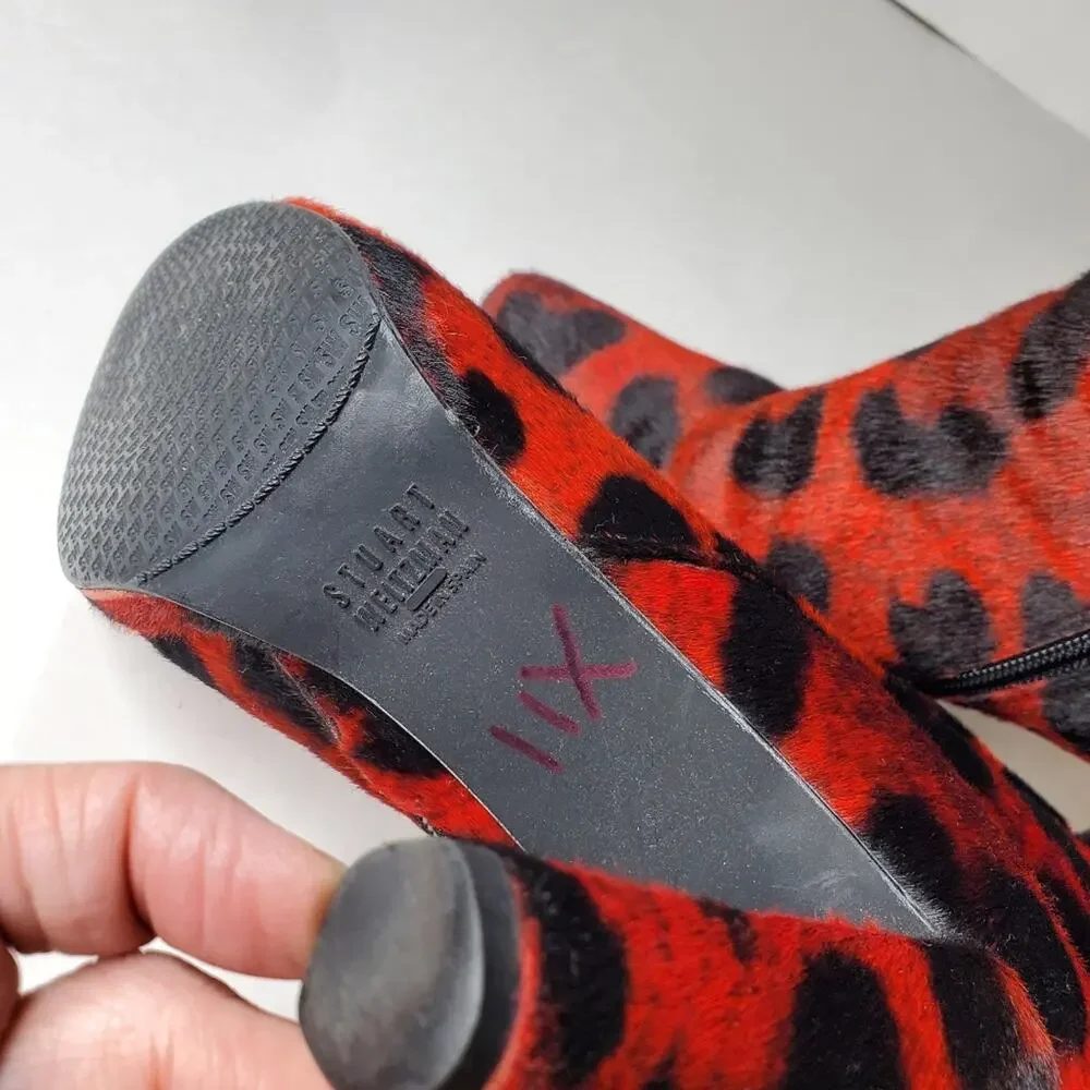 Stuart Weitzman Backflip red animal print heeled Booties Size 6 ***FLAWED ****